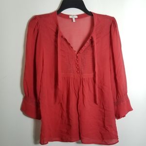 Joie Coral Crepe Peasant Blouse